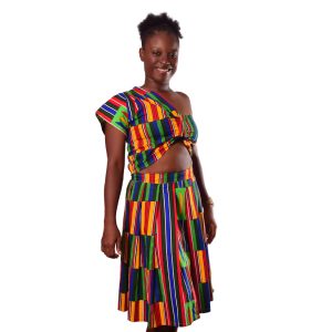 Conjunto Multicolor Kente Falda prensada tricolor