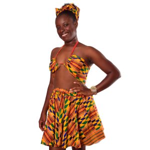 Conjunto Multicolor Kente Falda rotonda corta sisa tricolor